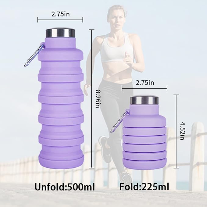 Collapsible Water Bottle,4 Pcs BPA Free Reuseable Silicone Foldable Leakproof 16oz Water Bottles,Portable Lightweight Water Bottles Carabiner for Travel Gym Camping,Hiking Sports - Image 3