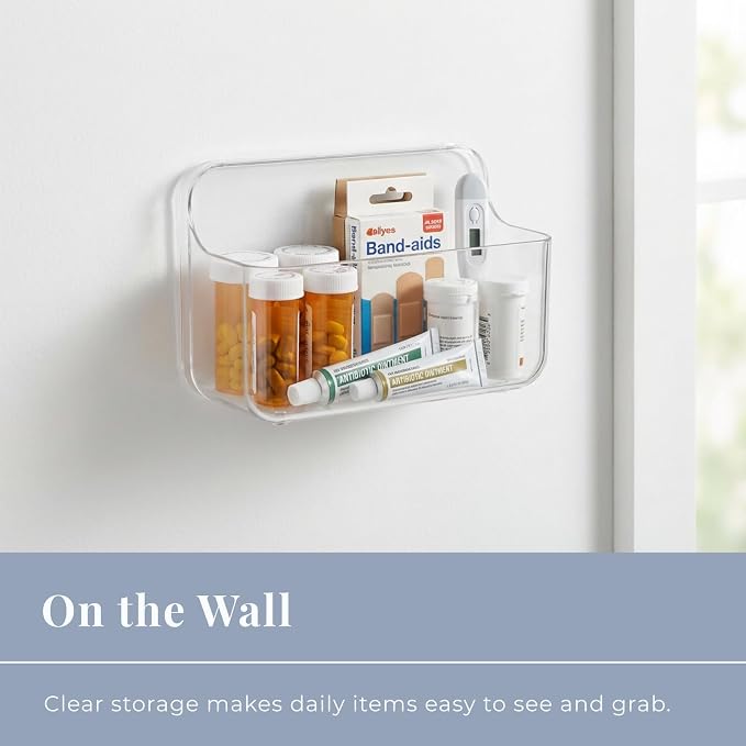Adhesive Wall Organizer Bin, No-Drill, Clear, 7.1 x 3.15 x 4.75 in | BPA-Free PET, Built-In Drain Holes, Detachable, Easy-Reach Storage for Small Items Like Phones, Remotes, or Sponges - Image 5