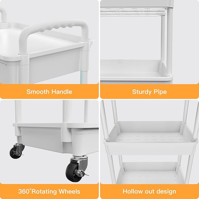 4 Tier Rolling Utility Cart with Drawer,REBECAT Utility Cart Made of Multifunctional Storage Organizer Tool for Kitchen,Bathroom,Living Room,Office(Gray) - Image 2