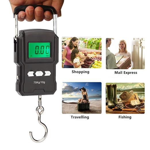 Portable Electronic Hook Scale Digital Hanging Bag Luggage Weight Scale Fishing Scale with Measuring Tape 165Lb Black - Image 5