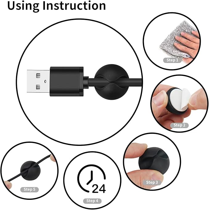 12PCS Black Adhesive Cable Clips Cord Organizer for Wire Management | Residue-Free Strong Adhesive, No-Drill Install, For Charger Headphone Cords, Home Office Desk Car Nightstand, Wire Organizer - Image 7