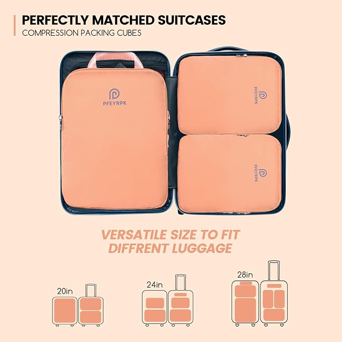 PFEYRPK Lightweight Compression Packing Cubes for Suitcases, Compressible Expandable Travel Packing Organizer with Clear Toiletries and Backpack Bag, Travel Essentials for Carry on Luggage 7 Set - Image 6