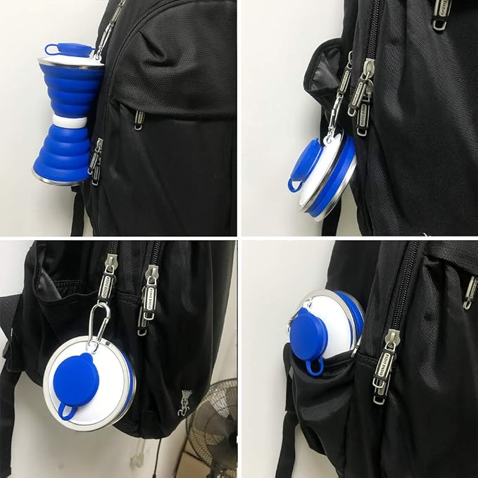 Collapsible Water Bottle, Camping Cup With Carabiner, Reuseable Silicone Foldable Leak Proof Portable Sports Travel Water Bottles For Outdoor, Travel Gym Hiking, BPA Free, Cycling Cups with Carabiner - Image 7