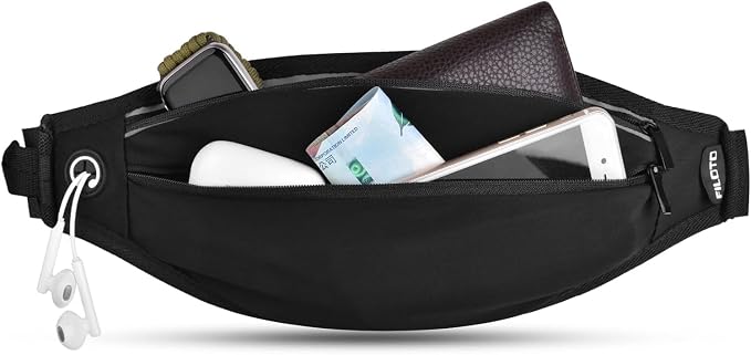Running Belt Fanny Pack, Running Waist Pack for Women & Men USA Patented Hands-Free Reflective Runner Pouch Belt Fitness Workout Bag No-Bounce Adjustable Sport Travel Fanny Pack Cell (Black) by FILOTO