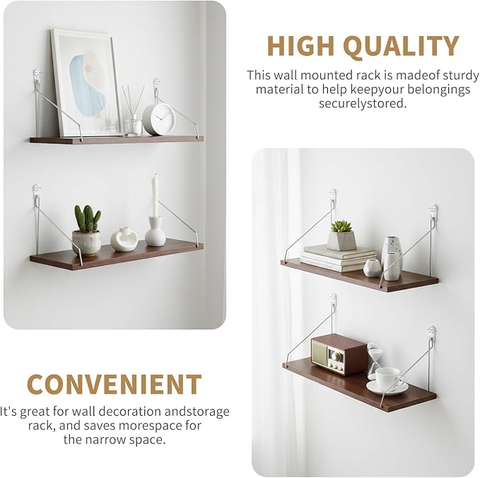 Renter Friendly Wall Shelves No Drill, 2 Pack Renter Friendly Hanging Shelves, Rustic Wood Wall Mounted Shelf for Tenant, Dormitory, Apartment, Office Worker - Image 4