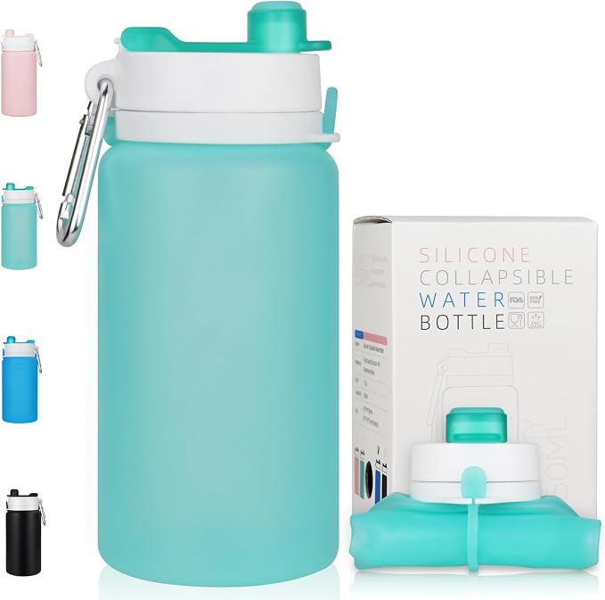 PLTCAT Collapsible Water Bottle, 19oz Foldable Bottle BPA Free Reusable Lightweight Leak-Proof Travel Silicone Water Bottle for Travel, Gym, Hiking, Office, Camping by PLTCAT
