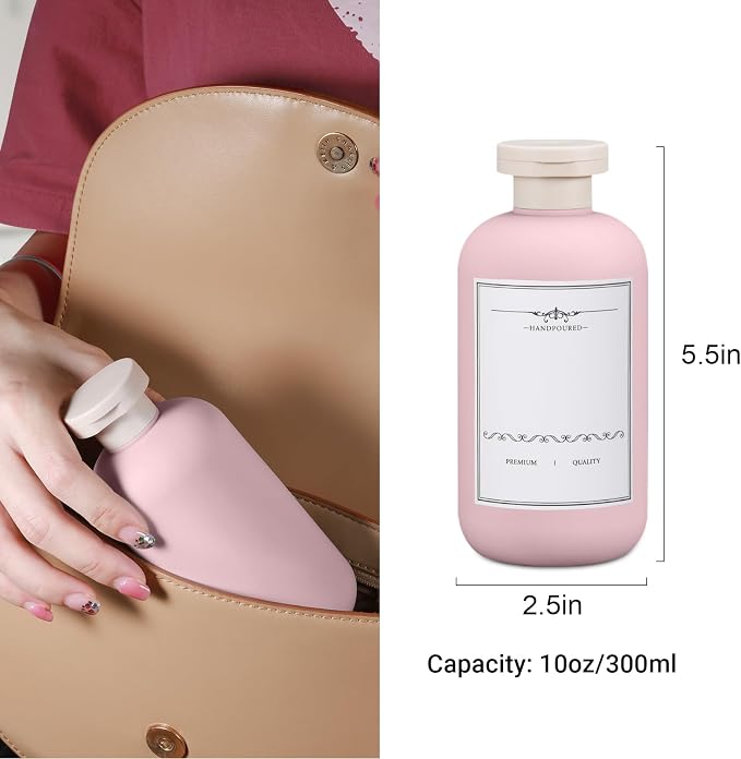 Travel Shampoo Bottle, Empty Plastic Squeeze Bottles 10oz with Flip Cap, Lotion Container for Toiletries Travel Size Shampoo and Conditioner (3 pack pink) - Image 3