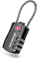 GIVERARE TSA Approved Luggage Locks, Combination Travel Cable Lock, Re-settable 3-Digit Padlocks with Alloy Body, Keyless Travel Sentry Accepted Padlock for Gym Locker, Golf Bag Case, Backpack-Black by GIVERARE
