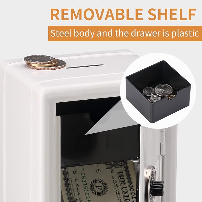 Younion Mini Money Safe and Cash Lock Box, 4.6"x 4.2"x 6.9" White - Image 6