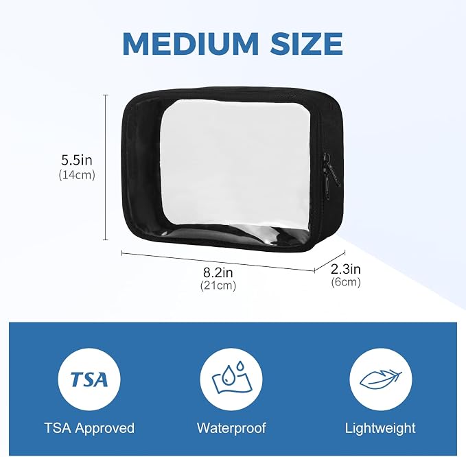 Moyad TSA Approved Toiletry Bag Clear Quart Size Travel Bags Makeup Bag | Large Opening, for Men and Women, Carry on Airline Compliant, Transparent Liquids Pouch, Black - Image 2