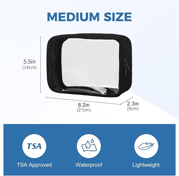 Moyad TSA Approved Toiletry Bag Clear Quart Size Travel Bags Makeup Bag | Large Opening, for Men and Women, Carry on Airline Compliant, Transparent Liquids Pouch, Black - Image 2