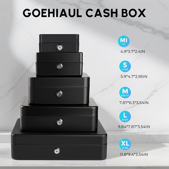 Mini Cash Box with Slot Small Cash Box with Money Tray and Key Lock, Metal Lock Box for Casino Gamblers 4.9" x 3.7" x 2.4" Black - Image 6