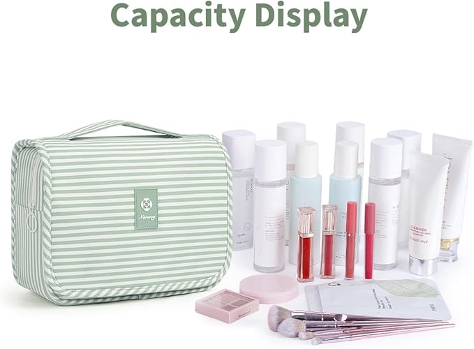 Narwey Small Hanging Toiletry Bag for Travel Women Girl, Striped Toiletries Travel Bag with Hook, Hanging Makeup Bag Organizer Make Up Cosmetic Bags, Gifts for Kids Teen (Mint Green Stripe) - Image 6