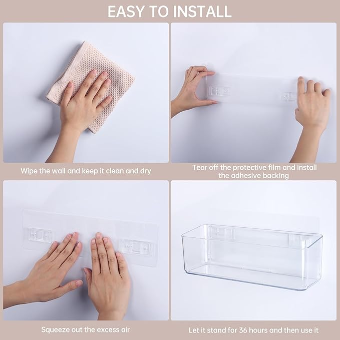 PAVSTINE 2 Pcs Clear Shower Shelf, Large Bathroom Wall Mounted Shower Caddy | No Drill Self Adhesive Bathroom Organizer with Self Adhesive Tape - Image 5