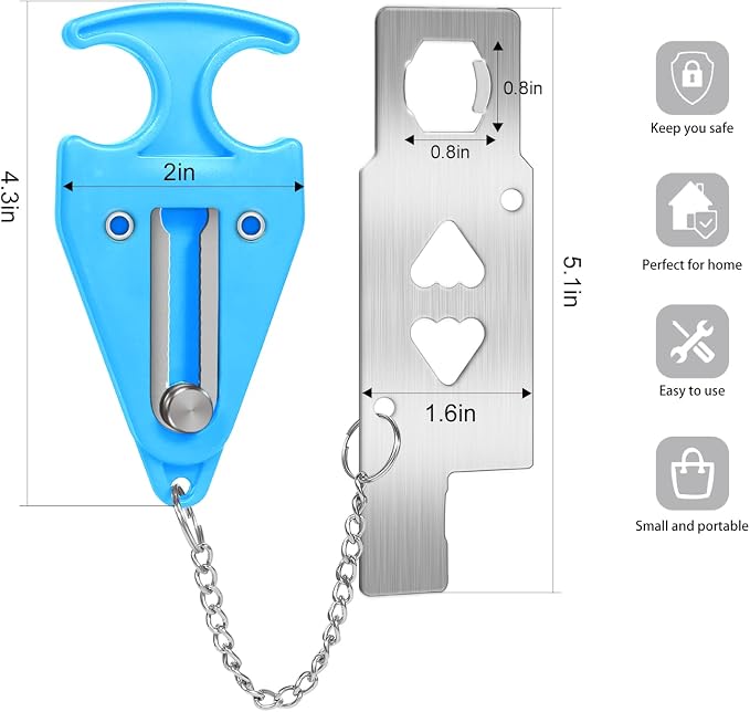 Portable Door Lock for Travel Lock Home Security Door Latch in Prevent Unauthorized Entry School Apartment Hotel(Blue) - Image 2