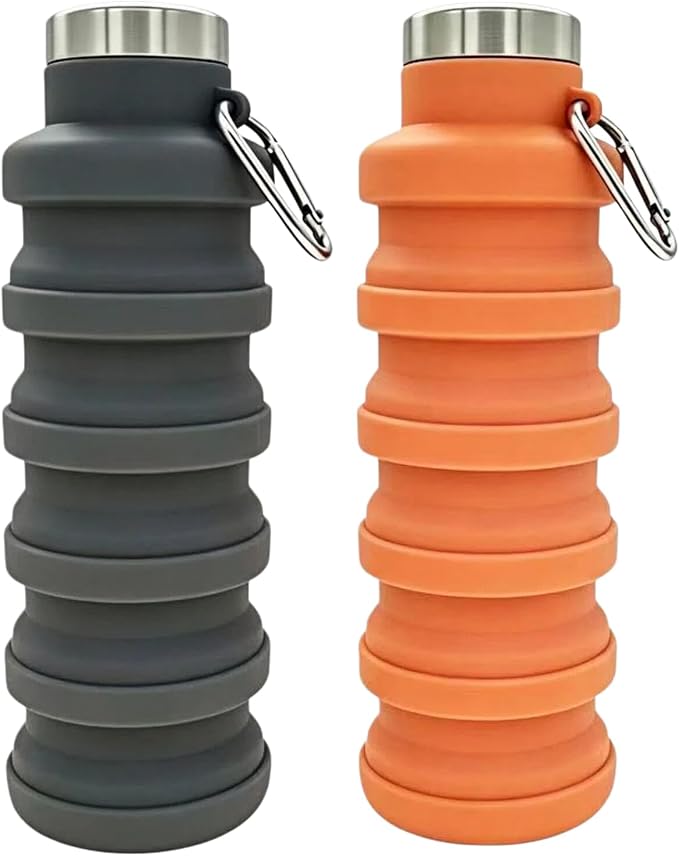YCT Collapsible Water Bottle 17oz（500ml），Travel Portable Sport Water Bottle，Reusable Silicone Foldable Water Bottles for Gym Camping Hiking (Black+Orange) by YCT