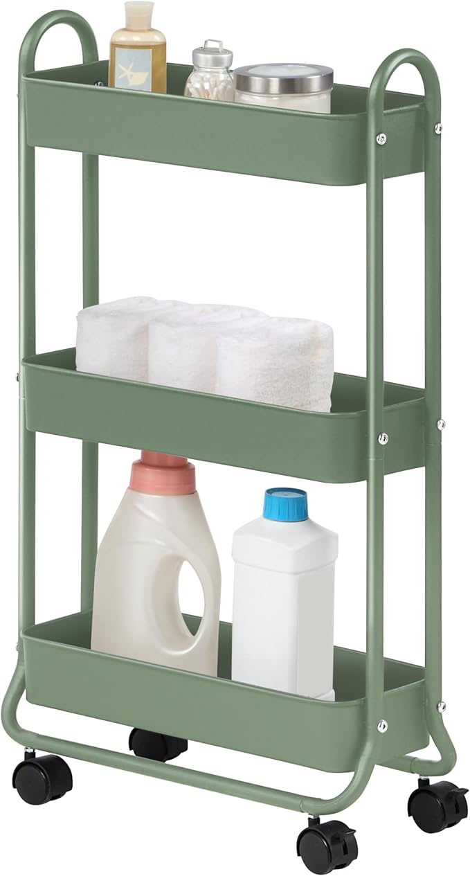 SunnyPoint Slim Rolling Storage Cart, 3 Tier Bathroom Storage Organizer Bathroom, Laundry Utility Cart (Turq) by SunnyPoint
