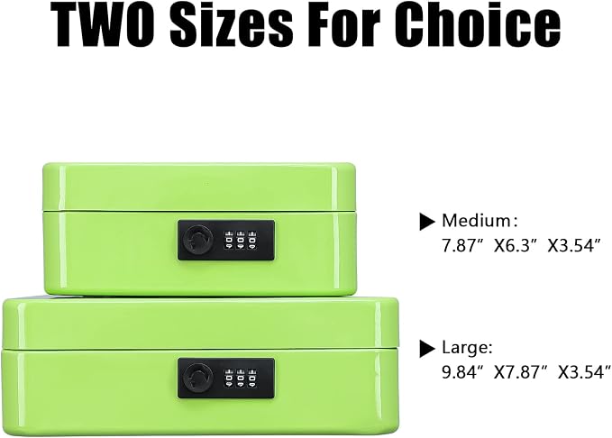 KYODOLED Cash Box with Combination Lock,Safe Metal Box for Money,Storage Lock Box with Money Tray,7.87"x 6.30"x 3.54" Limegreen Medium - Image 6