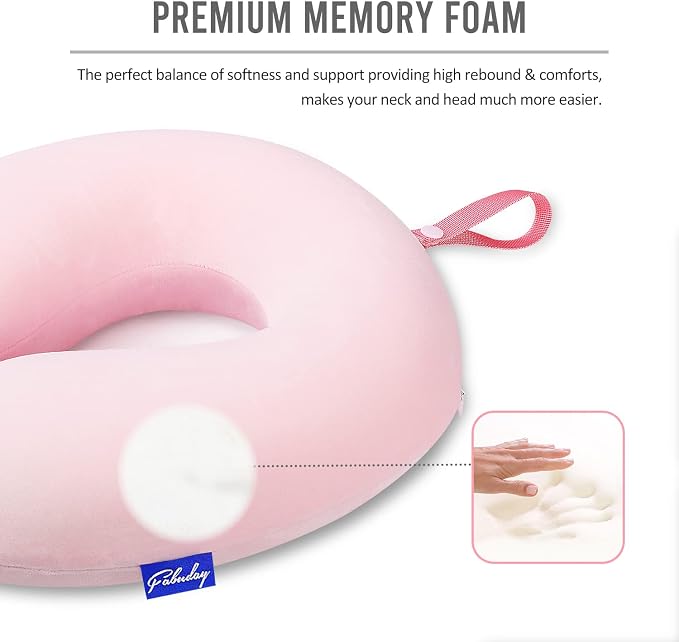 Memory Foam Neck Pillows for Travel - Airplane Pillows for Sleeping with Attachable Snap Strap Soft Washable Cover, Flight Pillow for Traveling, Car, Office, Provide Head Neck Support Pink - Image 4