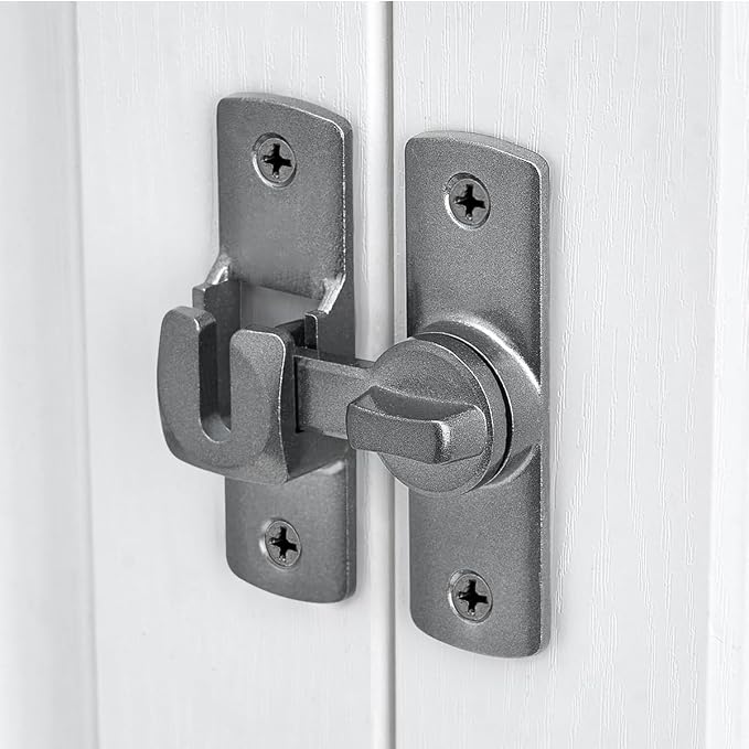 Grey 90/180 Degree Flip Lock,Aluminum Alloy Barn Door Latch | Right Angle Door Lock Latch,Sliding Door Latches,Flip Gate Latches,for bedroom,garage,drawer,cabinet,window,pet enclosures - Image 5