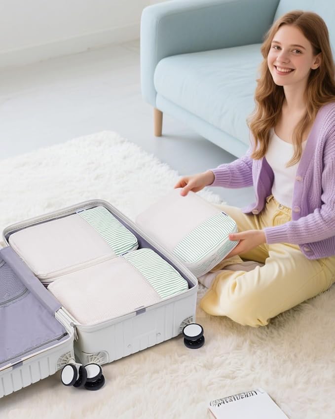 Narwey 6 Set Compression Packing Cubes for Travel Women Men, Travel Cubes for Carry On Suitcase, Durable Compression Luggage Organizer Bags - Image 6