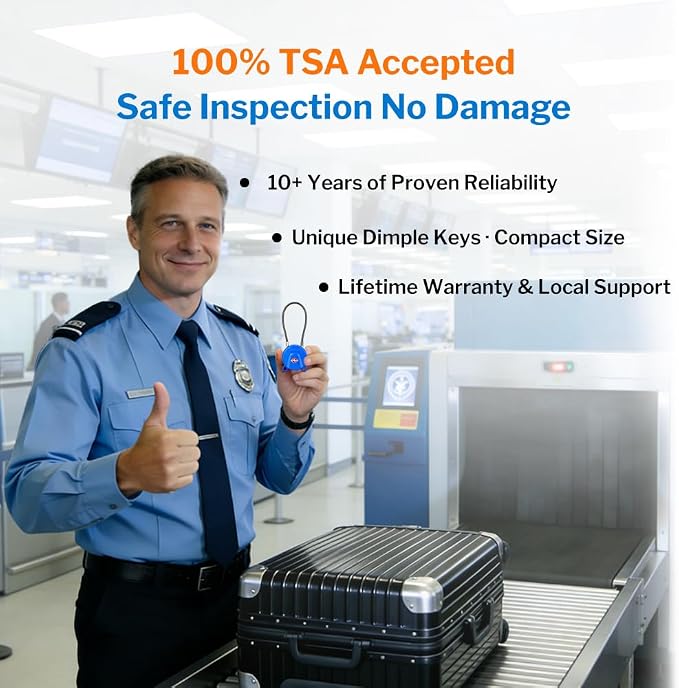 Forge TSA Approved Luggage Locks Ultra-Secure Dimple Key Cable Locks for Travel with Zinc Alloy Body- 2 Blue Locks - Image 2