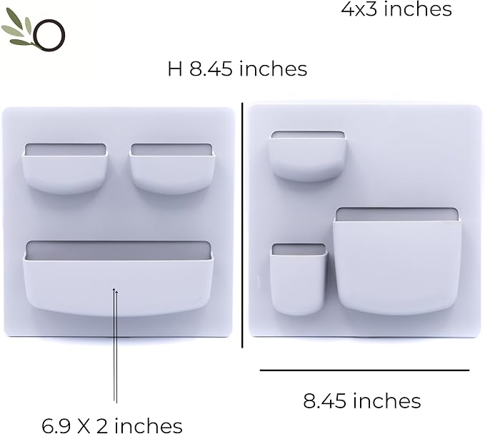 Modern Grey Wall Desk Organizer - 2 Parts, 6 Organizer Pockets, and Adhesive Holder Shelves for Easy Storage of Small Things at Home or Office. Wall Organizer Easy to Install in Ligth Grey to Decor - Image 5