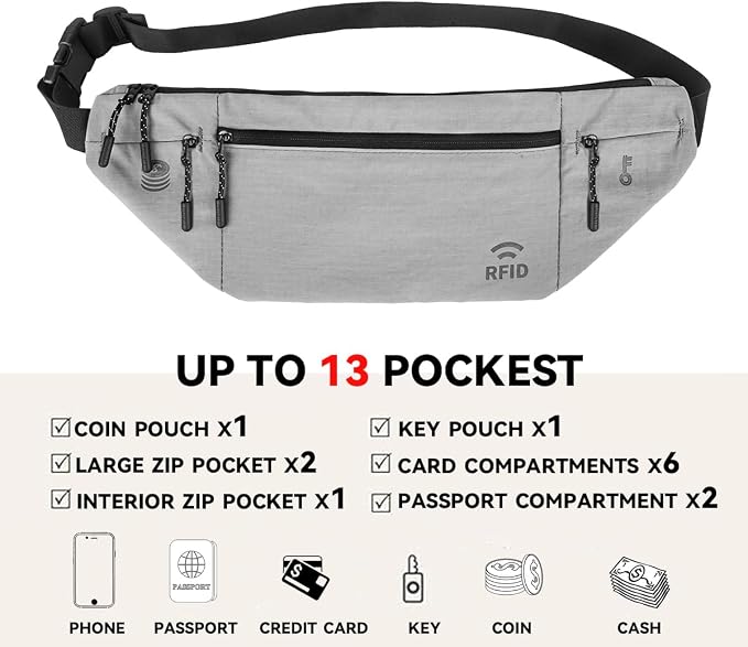 Travel Money Belt for Men and Women hidden slim passport holder - travel wallet with RFID blocking under clothes to protect Cash, Credit Cards and Documents (GRAY) - Image 5