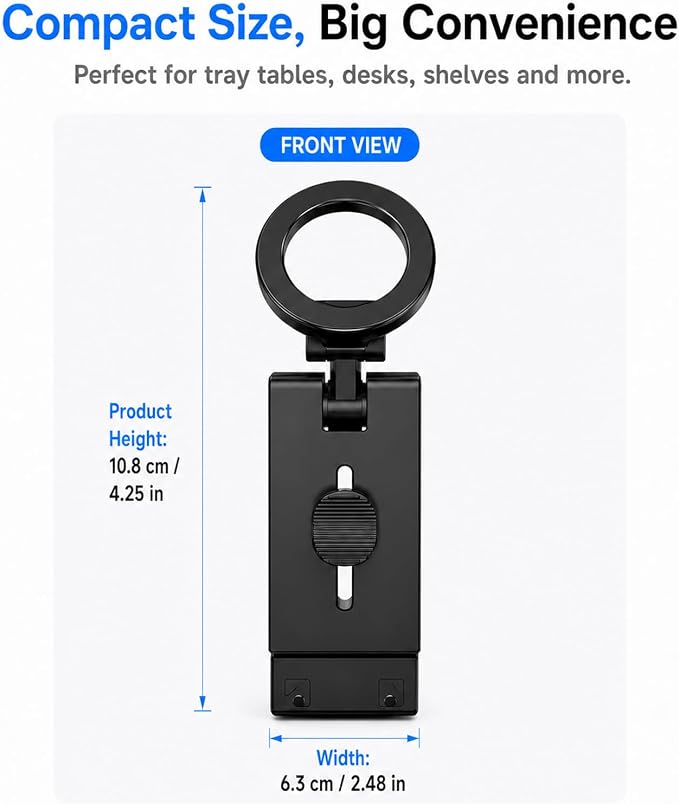 Airplane Phone Holder 360 Travel Stand | For Airplane Trains and Travel, Ultra Strong Magnetic Mount with 20 N55 Magnets, 360° Rotation, Compact for Carrying - Image 2