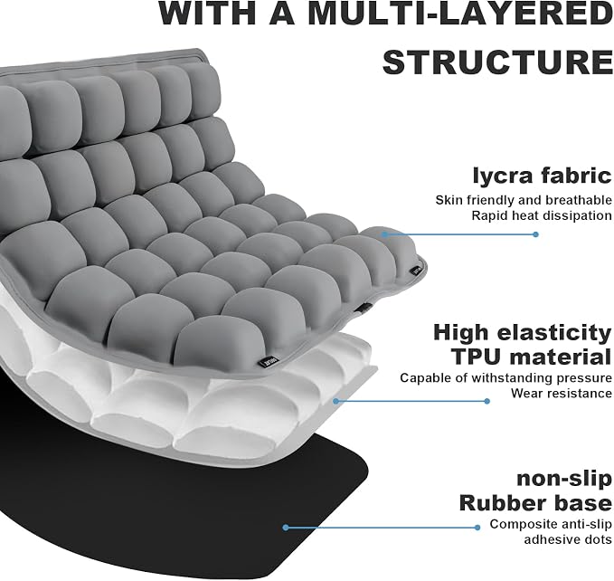 Grey Travel Seat Cushion – Portable Inflatable 3D Air Cell Seat Cushion for Long Flights, Car, Office, Wheelchair, Ergonomic Design for Tailbone Relief & Compact Support - Image 7