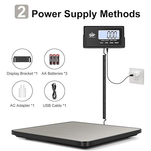 QP Shipping Scale for Packages, 440lb/0.35oz High Accuracy Digital Postal Scale, Postage Scale, Hold/Tare Function, Auto Off LCD Display, Lightweight Scale for Luggage/Pet, Battery&AC Adapter Included - Image 6