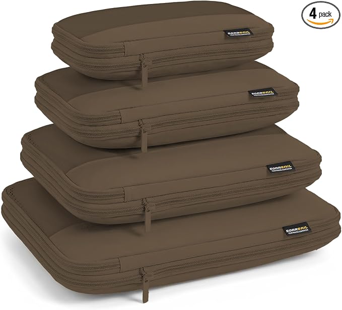 4 Piece Compression Packing Cubes for 3–7 Day Travel, Space Saving Travel Organizers with Breathable Mesh, Double-Zipper Packing Cubes for Carry-On & Suitcases (Gray) by SOARSAIL