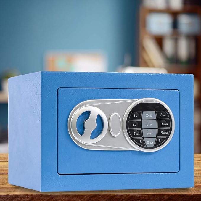 Blue Steel Safe Box with Sensor Light, Electronic Digital Keypad, Hidden Safe for Home, Wall or Cabinet Anchoring Design - Image 7