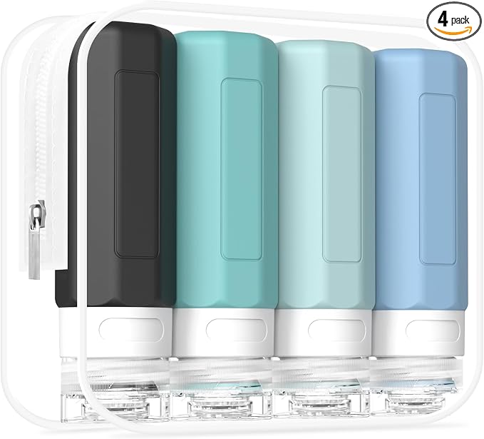 Redfly Travel Bottles for Toiletries, Tsa Approved 3oz Travel Size Containers, Leak Proof Travel Size Toiletries Bottles Silicone, BPA Free Refillable Shampoo Conditioners Essentials Kit, Gray by Redfly