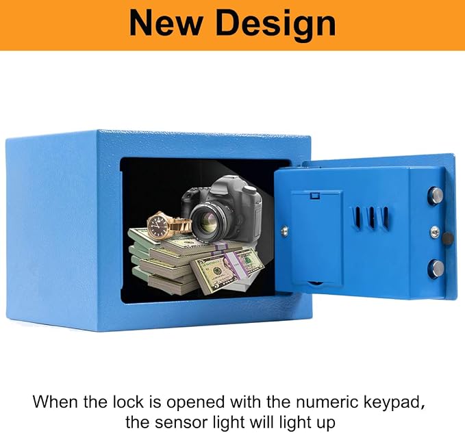 Blue Steel Safe Box with Sensor Light, Electronic Digital Keypad, Hidden Safe for Home, Wall or Cabinet Anchoring Design - Image 5