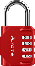 Puroma 1 Pack Combination Lock Locker 4 Digits Combo Padlock Gym Red | For School Gate Fence Toolbox Hasp Storage, Outdoor, Resettable, Weatherproof, Side Window, Crack Cut Resist, Hardened Steel by Puroma