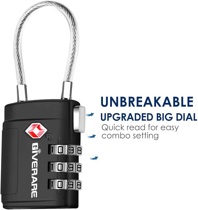 2 Pack TSA Approved Luggage Locks, Cable Travel Lock Alloy, Set Your Own Combination Metal Suitcase Zipper Padlock, 3-Digit Long Shackle Padlocks for Gym Locker, Golf Bag, Case Anti Theft-Black - Image 5