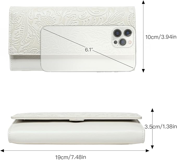 GOIACII Wristlet Wallets for Women RFID Blocking Western Clutch White | Embossed Leather, Vintage Design, Trifold, Large Billfolds, Ladies Purses with Zipper Coin Pocket - Image 6