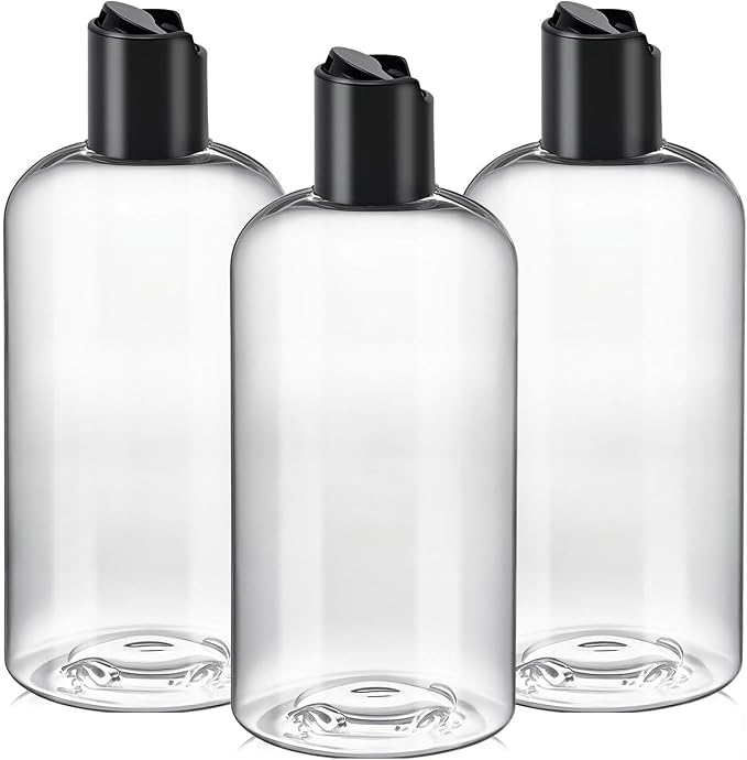3Pcs 8 oz Clear Plastic Refillable Travel Bottles with Black Disc Top Caps | Squeeze Empty Shampoo Bottles, For Shampoo and Conditioner, For Lotions, Body Soap Cream, Cosmetic Containers by DPLASKA
