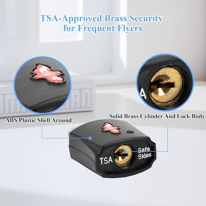 TSA Keyed Alike Luggage Lock 6-Pack Black – Family Travel Set | 6 locks share 1 key. 2 keys per lock. TSA Safe Skies approved. Steel cable. For suitcases, backpacks, gym lockers. - Image 5