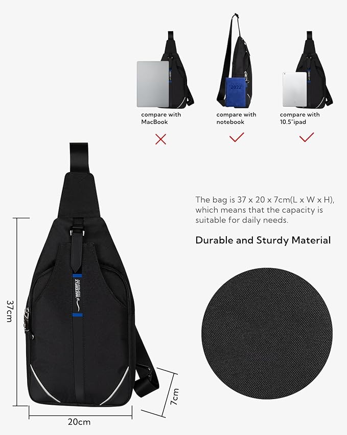 WATERFLY Medium Crossbody Sling Backpack Anti Theft Backpack for Traveling Chest Shoulder Bag - Image 2