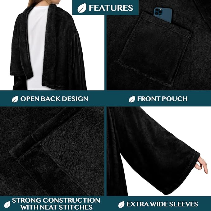 PAVILIA Wearable Blanket with Sleeves for Adult Women Men, Cozy Fleece Warm Wrap Throw with Arms, Gifts for Christmas, Wife - Image 3
