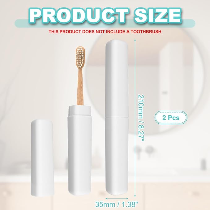 uxcell 2Pcs Travel Toothbrush Case, 8.27 x 1.38 Portable Travel Toothbrush Holder, Plastic Toothpaste Container for Bathroom, Gym, Business Trip, Camping, Beige - Image 2