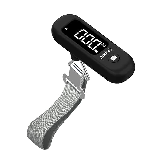 pack all Digital Luggage Scale for Travel, 110Lbs Capacity, 0.1Lb Precision | Handheld, Backlit LCD Display, Lb/Kg/Oz Conversion, Tare Function, Battery Included, Black by packall