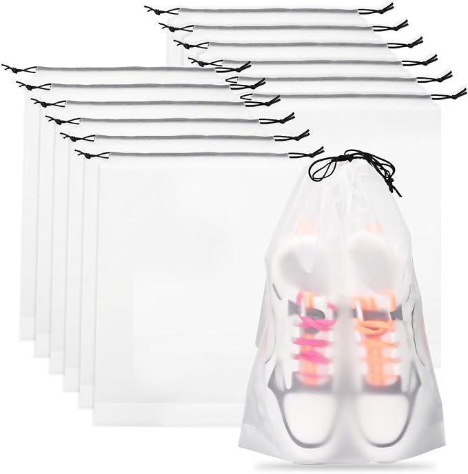 Teskyer Shoe Bags for Travel, Waterproof Drawstring Shoe Bags, 12 Pack | 15.7" x 11.8" Fits Most Shoes, Reusable PE Material, Tear-resistant Design, Travel Essentials for Organized Packing by TESKYER