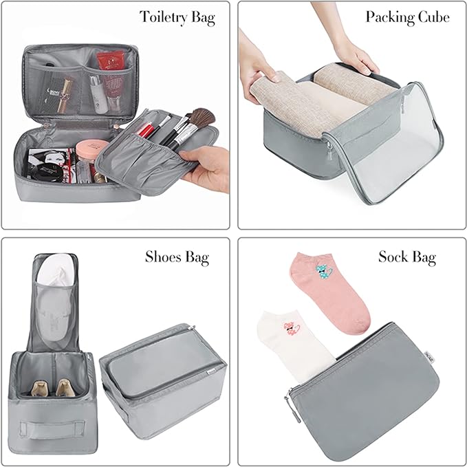 BAGAIL 8 Set Packing Cubes Luggage Packing Organizers for Travel Accessories-Pewter Color - Image 3
