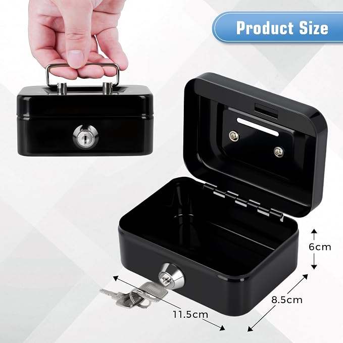 Cash Box with Lock Small Cute Lock Box with Money Slot Mini Portable Casino Safe Coin Box 4.5"x3.4"x2.4" Black - Image 3