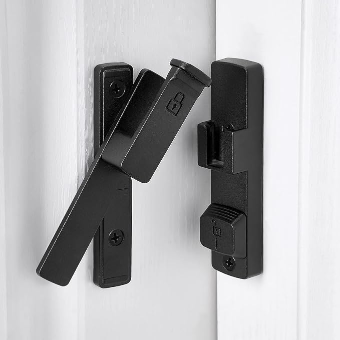 Matte Black 90 Degree Barn Door Lock,Flip Gate Latches Hardware | Zinc Alloy Door Lock,Right Angle Door Lock Latch,Sliding Door Latches,for bedroom,drawer,pet enclosures,cabinet,garage,window - Image 5