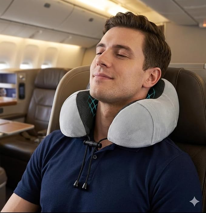 Airplane Travel Neck Pillow, 100% Memory Foam Ergonomic Neck Support, Airplanes Neck Pillow with Washable Cover Travel Essential for Flight & Office include Eye Mask, Earplugs & Carry Bag (Light Gray) - Image 6
