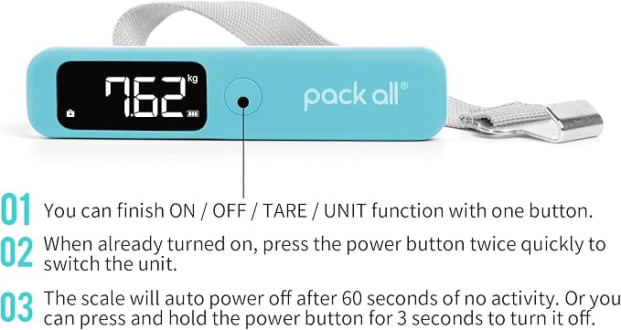 pack all Digital Luggage Scale for Travel, 110Lbs Capacity, 0.1Lb Precision | Handheld, Backlit LCD Display, Lb/Kg/Oz Conversion, Tare Function, Battery Included - Image 4